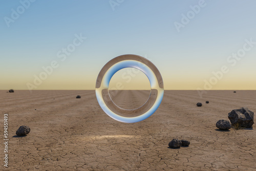 Εκτύπωση καμβά single glas ring hovering in the air in large empty desert environment; abstract