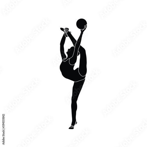 Ball Rhythmic Gymnastics flat sihouette vector. Rhythmic Gymnastics female athlete black icon on white background