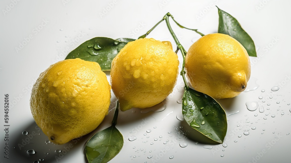 Fresh whole lemons with water drops on white background. Close up
