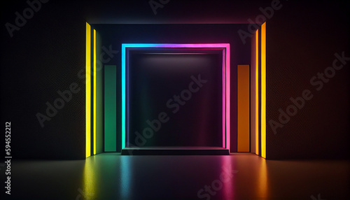 Dark neon empty stage with spot light Ai generated image