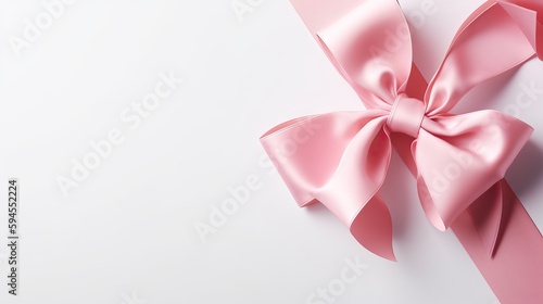 pink bow shiny satin and ribbon with shadow for decorate greeting card   isolated on white background