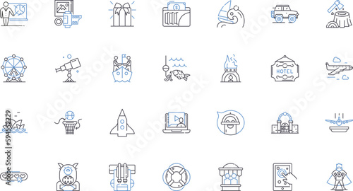 Trip organizer line icons collection. Adventure, Explore, Journey, Excursion, Destination, Planning, Itinerary vector and linear illustration. Logistics,Sightseeing,Accommodation outline signs set