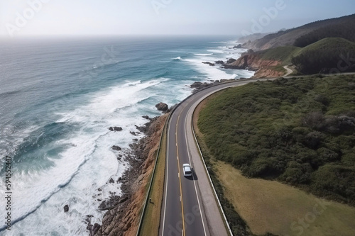 Car Road Trip Vacation Traveling on a Coastal Highway, Generative AI