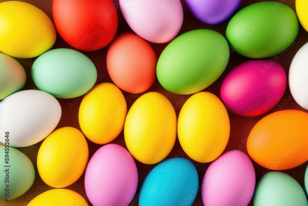Basket of easter eggs on green grass, colorful eggs for celebration, generative ai, sunny day Basket of easter eggs on green grass, colorful eggs for celebration, generative ai, sunny day