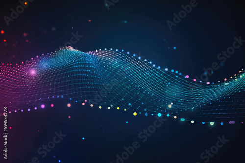 Abstract dot point connect with gradient line. Digital data technology wave. Big data and data science wave background. Generative AI.