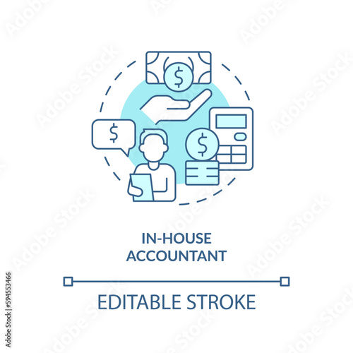 In-house accountant turquoise concept icon. Hire CPA. Business accounting management abstract idea thin line illustration. Isolated outline drawing. Editable stroke. Arial, Myriad Pro-Bold fonts used