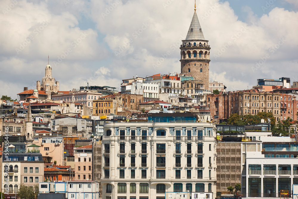 Galata tower and bosporus strait in Istambul. Landmark in Turkey