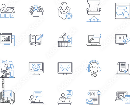 Work from anywhere line icons collection. Flexibility, Remote, Nomadic, Portable, Mobile, Location-independent, Digital vector and linear illustration. Virtual,Online,Telecommuting outline signs set