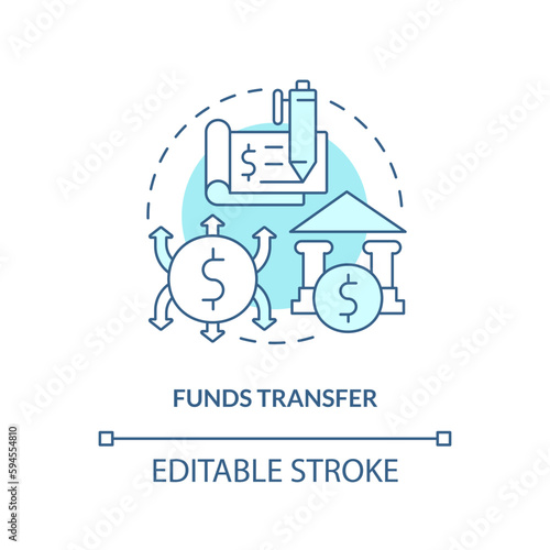 Funds transfer turquoise concept icon. Automated clearing house. How ACH work abstract idea thin line illustration. Isolated outline drawing. Editable stroke. Arial, Myriad Pro-Bold fonts used