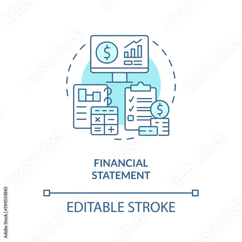 Financial statement turquoise concept icon. Business performance. Bookkeeping element abstract idea thin line illustration. Isolated outline drawing. Editable stroke. Arial, Myriad Pro-Bold fonts used
