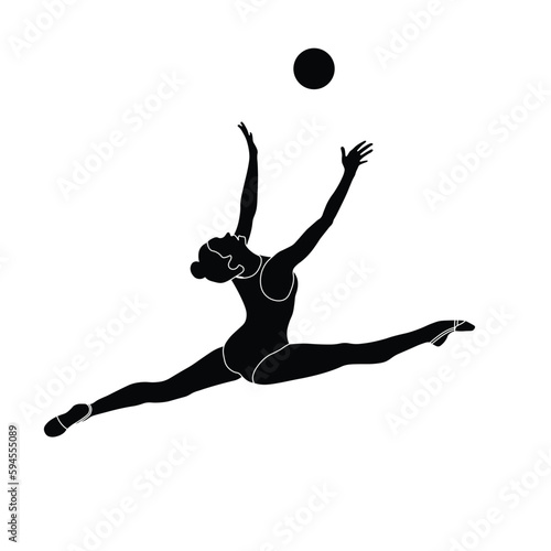 Ball Rhythmic Gymnastics flat sihouette vector. Rhythmic Gymnastics female athlete black icon on white background.