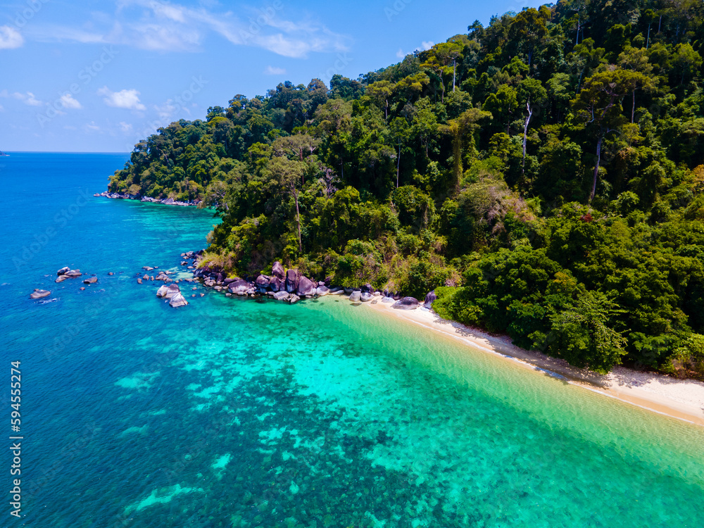 Koh Adang Island near Koh Lipe Island Southern Thailand with turqouse colored ocean and white beach