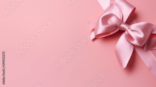 pink bow shiny satin and ribbon with shadow for decorate greeting card , isolated on white background