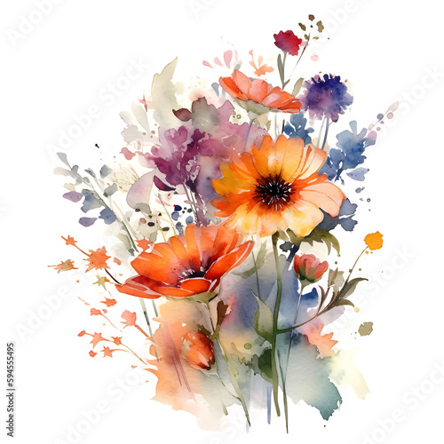 Watercolour floral illustration set. Decorative elements template on white background © sticker2you