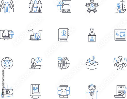 Multinational commerce line icons collection. Globalization, Import, Export, Distribution, Logistics, Supply chain, Tariffs vector and linear illustration. Custom duties,Regulations,Trade agreements
