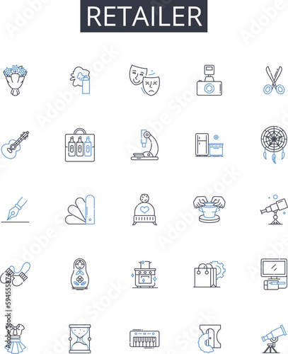Retailer line icons collection. Oversight, Management, Control, Guidance, Governance, Direction, Monitoring vector and linear illustration. Leadership,Review,Regulation outline signs set