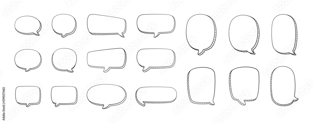 Comic 3D doodle speech bubble outline collection set vector illustration Comic 3D doodle speech bubble outline collection set vector illustration