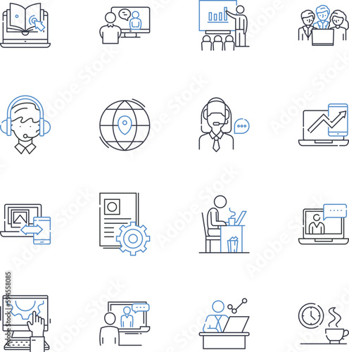 Collaborative teamwork line icons collection. Partnership, Synergy, Collective, Coordination, Cohesion, Unity, Cooperation vector and linear illustration. Mutualism,Collaboration,Teamwork outline