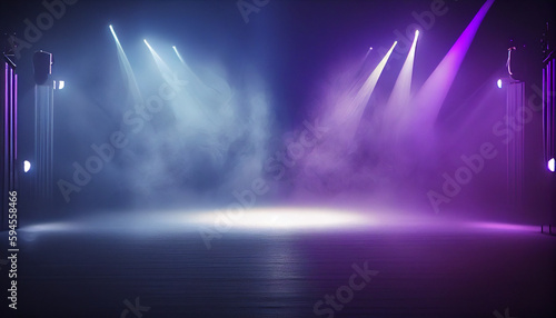 Empty scene with blue purple neon stage spotlight Ai generated image © Trendy Image Two