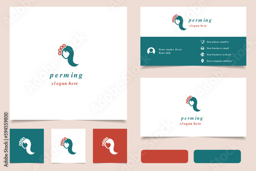 Perming logo design with editable slogan. Branding book and business card template.