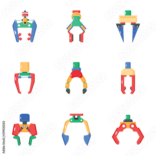 Pack of Robotic Claw Machines Flat Vectors 

