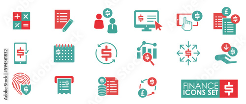 Set of Financial icons. Finance analytics icon set. Solid icons vector collection.