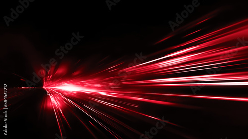 Fire red plazma motion lines. Car light trail effect illustration. Abstract laser beams. generative AI. photo