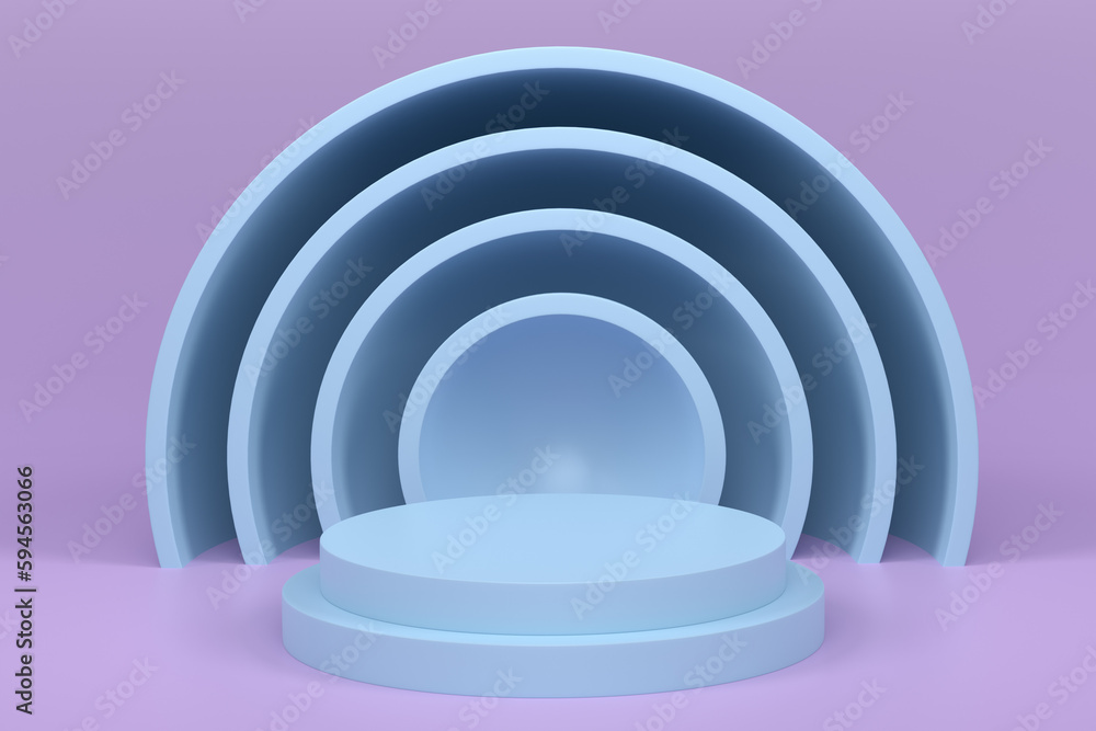 Fototapeta premium Pastel blue cylinder podium with steps on violet background