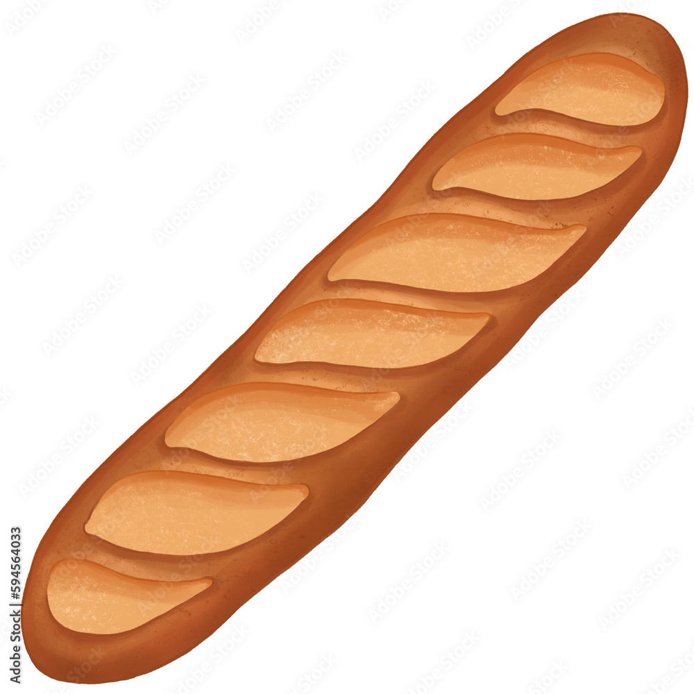 Watercolor Bakery, Baguette Watercolor Bakery, Baguette