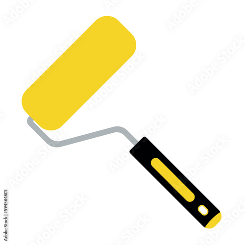 Colorful construction paint roller in a realistic flat style on a white background. Handyman tool for home repair. Construction themed vector illustration for icon, logo, sticker, patch, label, sign.