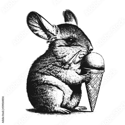 cute chinchilla and ice cream, chinchilla eating ice cream illustration 