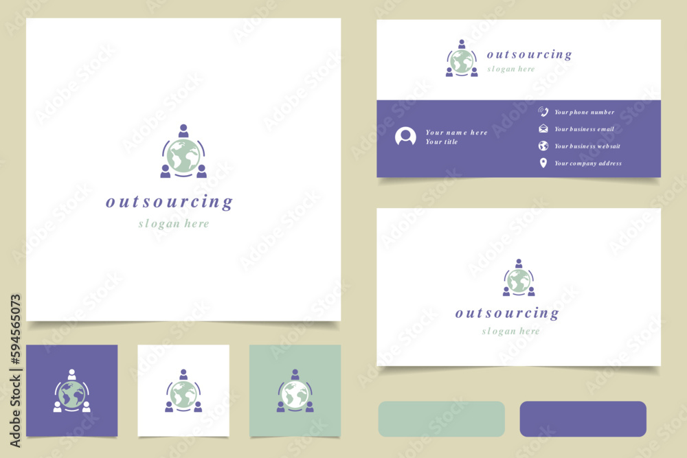 Outsourcing logo design with editable slogan. Branding book and business card template. Outsourcing logo design with editable slogan. Branding book and business card template.