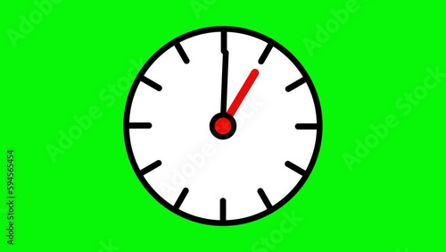 Animated Clock Counting Down 60 seconds. Clock with cool red arrows. moving clock on green screen background. clock moving black circle. Clock time lapse UHD 4K animation. top view