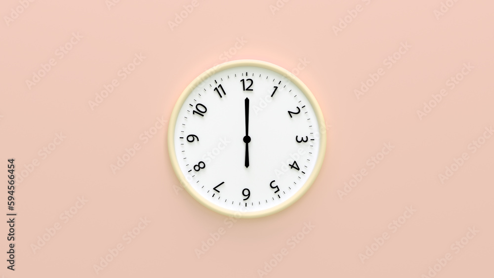 Clock face wall with time and number isolated on color background. Clock Face hanging on the wall. 3d render illustration. Clock face wall with time and number isolated on color background. Clock Face hanging on the wall. 3d render illustration.