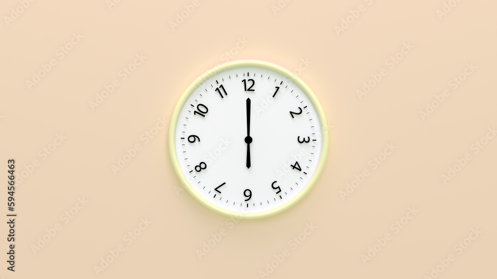 Clock face wall with time and number isolated on color background. Clock Face hanging on the wall. 3d render illustration. Clock face wall with time and number isolated on color background. Clock Face hanging on the wall. 3d render illustration.