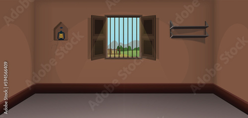 Village Empty room inside vector, poor mud house room interior cartoon background illustrations.