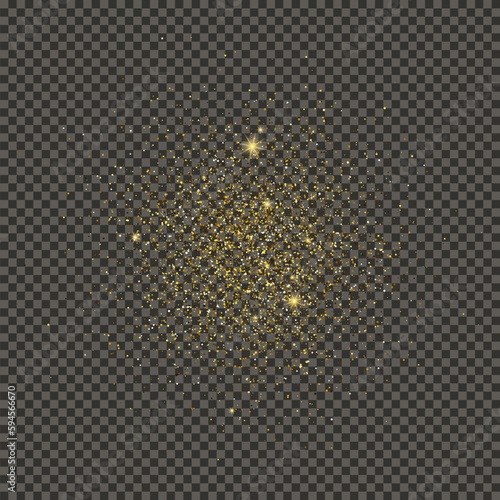Gold glittering dust on transparent backdrop