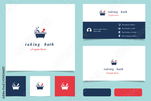 Taking bath logo design with editable slogan. Branding book and business card template.