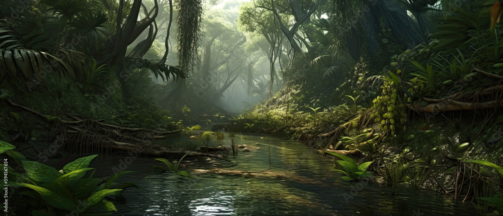 Jungle or  forest scene AI Generative	