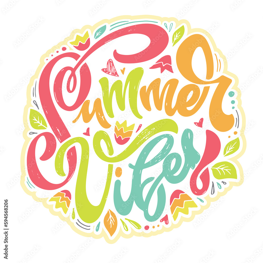 Hello Summer - cute lettering label for t-shirt design, mug print. Lettering postcard about summer vibes.