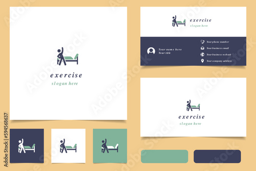 Exercise logo design with editable slogan. Branding book and business card template.
