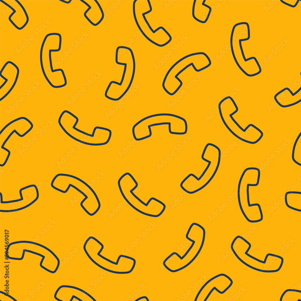 Yellow seamless pattern with navy outline phone