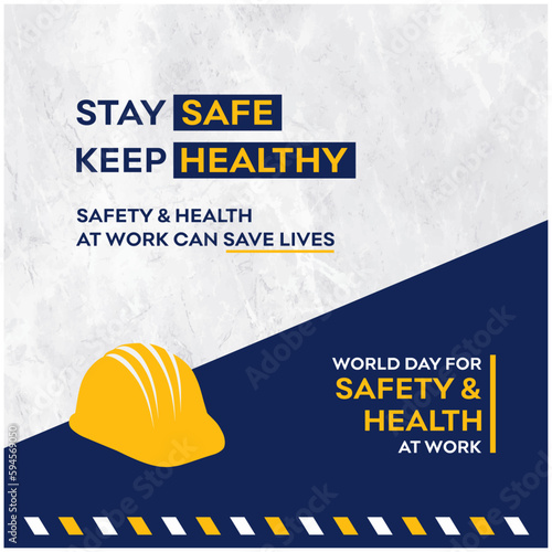 World Day for Safety and Health at Work, April 28, Real Estate, Construction Site Safety, Protection Workers Safety, Social Media Template Poster Design