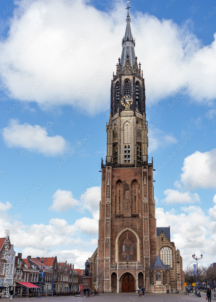 19 April 2023, Delft, Netherlands,  Nieuwe Kerk on the markt square in the center of  Delft