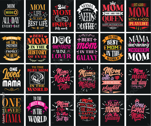 MOTHER'S DAY TYPOGRAPHY BUNDLE T-SHIRT DESIGN. 
