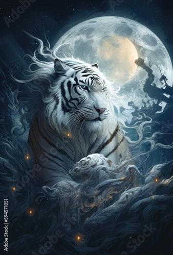 White tiger in the moonlight Generative Ai