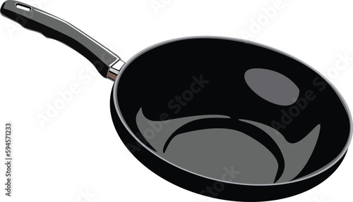  Black frying pan over white background.egg in a pan on a white background.
Cooking with in a pan.