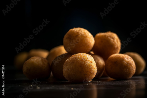 fried potato balls on a black background