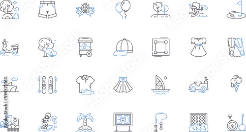 Barbecuing line icons collection. Grilling, Smoking, Searing, Roasting, Coals, Steaks, Burgers vector and linear illustration. Ribs,Skewers,Marinade outline signs set photo