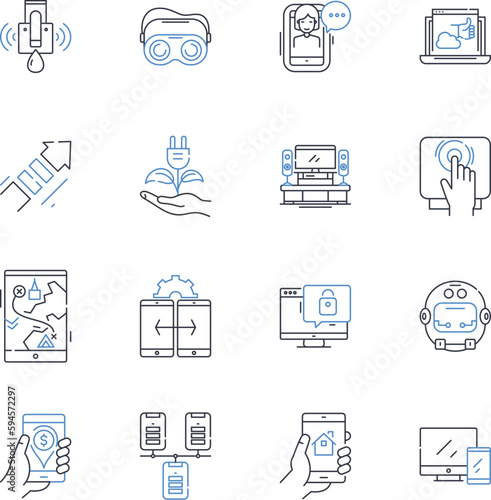 Apparatus and instruments line icons collection. Equipment, Tools, Instruments, Machines, Devices, Gear, Machinery vector and linear illustration. Technology,Mechanisms,Automatons outline signs set photo